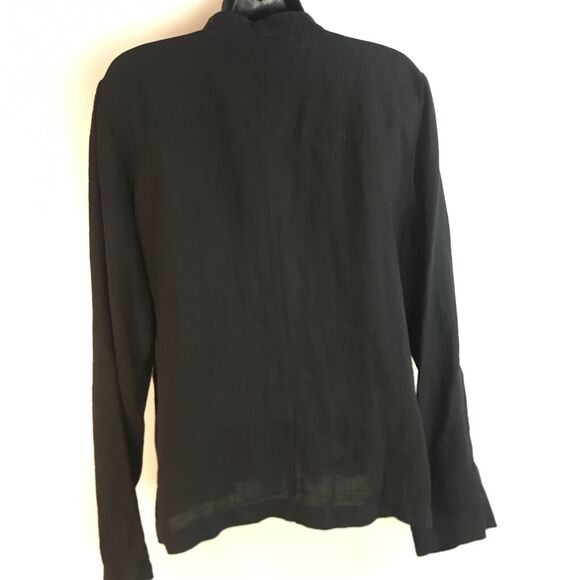 Eileen Fisher Black Linen Blend Button Front Blouse Jacket Long Sleeve Medium - Picture 6 of 7